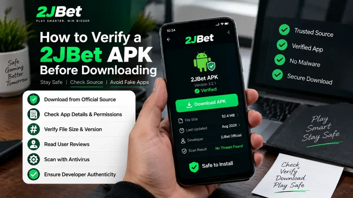 How to verify a 2JBet APK before downloading by checking the source, app details, version, permissions, and security.
