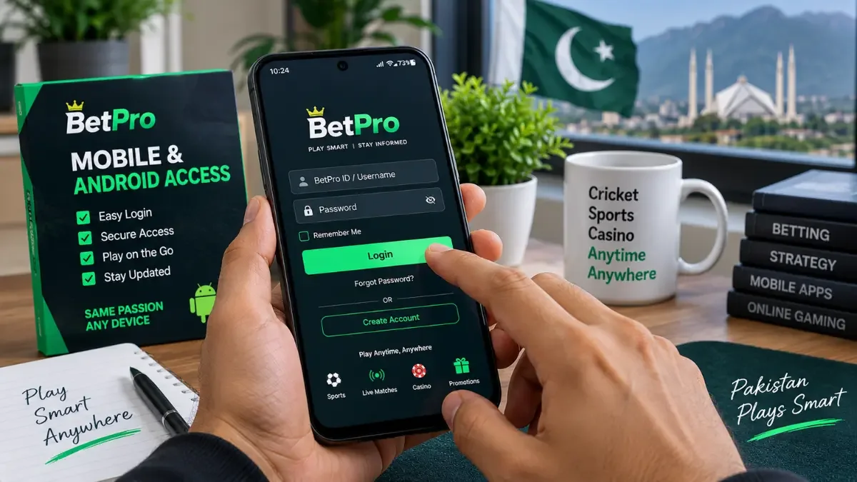 BetPro ID mobile and Android access in Pakistan showing secure account login on smartphone